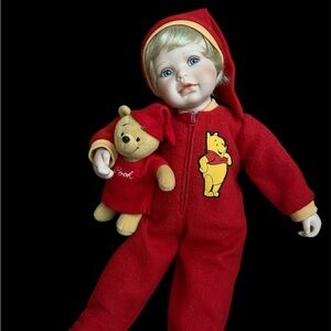Vintage Red Winnie the Pooh Doll with Pooh Plush Toy